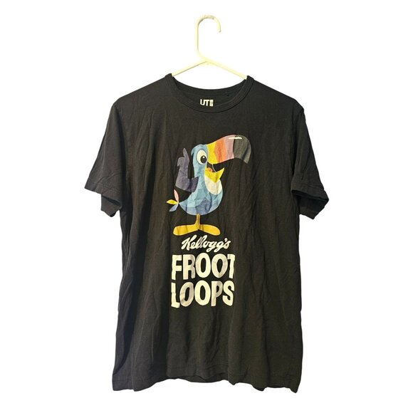 Uniqlo UT Kelloggs Froot Loops Toucan Graphic Tee Black M Cotton Crewneck Shirt - Picture 1 of 11